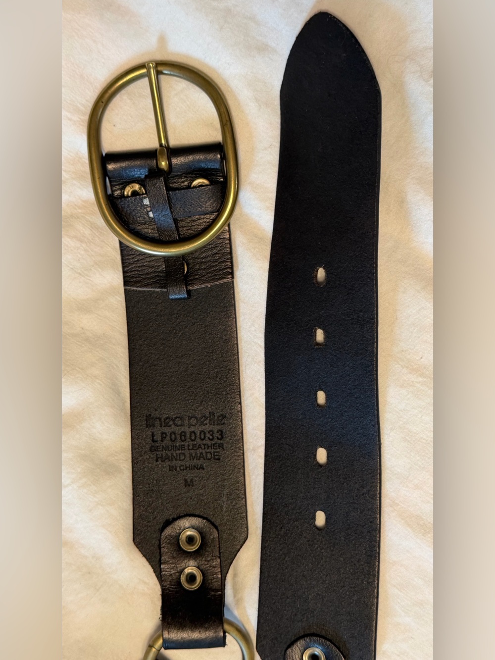 Linea Pelle Wide Black Leather Statement Adjustable Belt W/ Metal Rings Size M - Picture 5 of 16